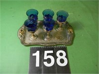 Vintage Cobalt Blue Cordial/Sherry Glasses Brass -
