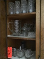 Fostoria pitcher, glasses, salt/pepper, lots clear
