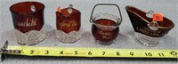 4-Vintage Ruby Glass Souvenir Pieces