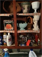 planters, cleaner, contents of cabinet and