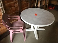 plastic table, 2 chairs