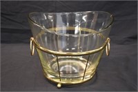 GLASS AND BRASS ICE BUCKET - 7.5" H X 9" W