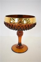 AMBER DEPRESSION GLASS COMPOTE - 7.5" TALL
