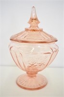 PINK DEPRESSION LIDDED COMPOTE -8.5" TALL