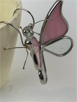 Stained glass and metal butterfly planter decorate