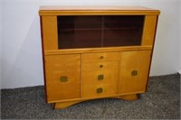 MID CENTURY CABINET WITH RED ACCENTS