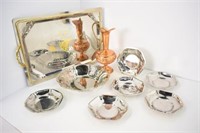 TRAY, COPPER EWER AND PLATES - ITALIAN STAINLESS