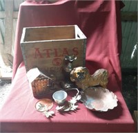 Wooden Atlas Crate, Vase, Metal Decor