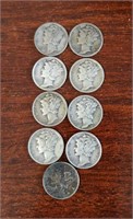 (9) Liberty Mercury Dimes, 1940s