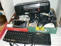 2 FLATS ASSORTED CORDS AND CABLES, KEYBOARD,