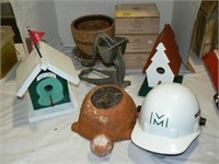 2 BIRDHOUSES, TERRA COTTA TURTLE PLANTER,