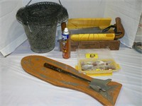 FISH CUTTING BOARD, FISHING LURES, MINNOW TRAP,