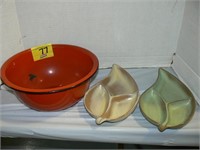 RED ENAMELWARE BOWL (SOME DAMAGE INSIDE), 2