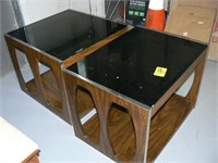 2 GLASS-TOP MODERN END TABLES (PRESSED WOOD)