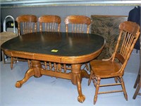 42" X 60" OAK CLAWFOOT TABLE WITH 24" LEAF AND 4