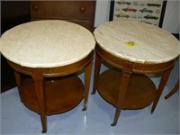 PAIR END TABLES WITH TRAVARTINE TOPS