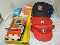 ASSORTED CAPS AND HATS (SOME CARDINALS), BOXED