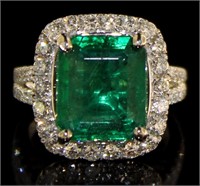 14kt Gold 8.16 ct Natural Emerald & Diamond Ring