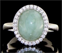Stunning Oval Natural Jade & White Topaz Ring