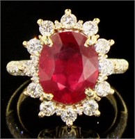 14kt Gold 7.32 ct Oval Ruby & Diamond Ring