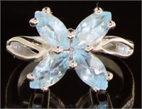 Genuine Marquise Cut Blue Topaz Designer Ring