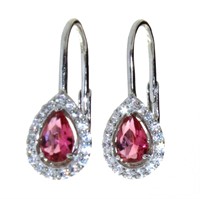 Pear Cut Ruby & White Topaz Dangle Earrings