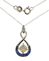 Princess Cut Opal & Sapphire Necklace