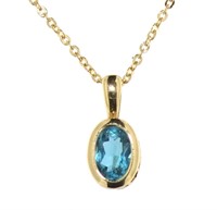 14kt Gold Bezel Set Natural Blue Topaz Necklace