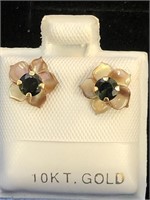 10K Gold Tourmaline & Mother  of Pearl Studs