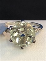 Green Amethyst with Diamond Ring