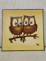 Vintage TRAVIS Owl Painting "Just Friends"