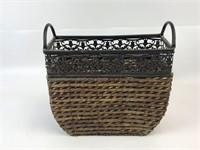 Woven Basket With Metal Top & Handles