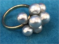 14K Mings Pearl Cluster Ring Vintage