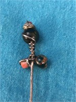Vintage European Stamped 800 Hat Pin with Coral