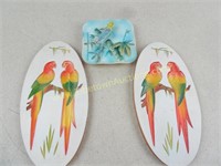 Lot of 3 Bird Wall Decorations Parakeet, and