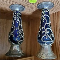 PAIR OF COBALT BLUE CANDLE HOLDERS