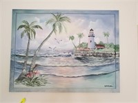 OIL ON CANVAS LIGHT HOUSE SIGNED