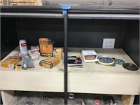 Contents of shelf, nails, disks, etc
