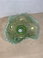 Green Glass Ruffled Dish