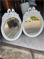 Pair of classic white wooden round mirrors