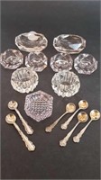 ASSORTMENT OF OPEN SALTS & STERLING SALT SPOONS