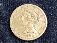 1899-s Half Eagle 5 D. Gold coin