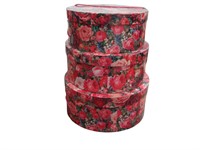 Set of Round 3 Hat Boxes - Rose Pattern