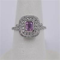 Ladies cast pink sapphire & diamond platinum ring