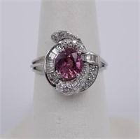 Ladies custom made diamond & pink sapphire platinu