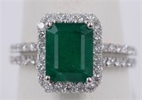 Lady's cast emerald & diamond platinum ring