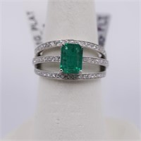 Lady's custom made diamond and emerald platinum ri