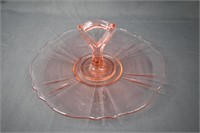 Vintage Pink Elegant Glass Handled Cake Plate
