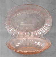 Vintage Pink Depression Glass Bowl & Platter