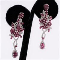 Lady's custom made diamond & ruby earrings